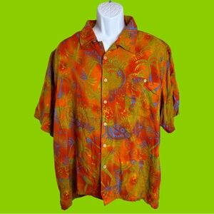 Retro Irvine Park Men's SS Button Up Orange Tropical Palm Tree Print Surfer